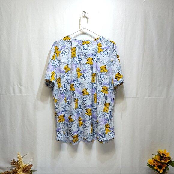 Scrubstar Disney Lion King V-Neck Print Scrub Top XL Simba & Floral Pattern NWOT - Picture 2 of 5